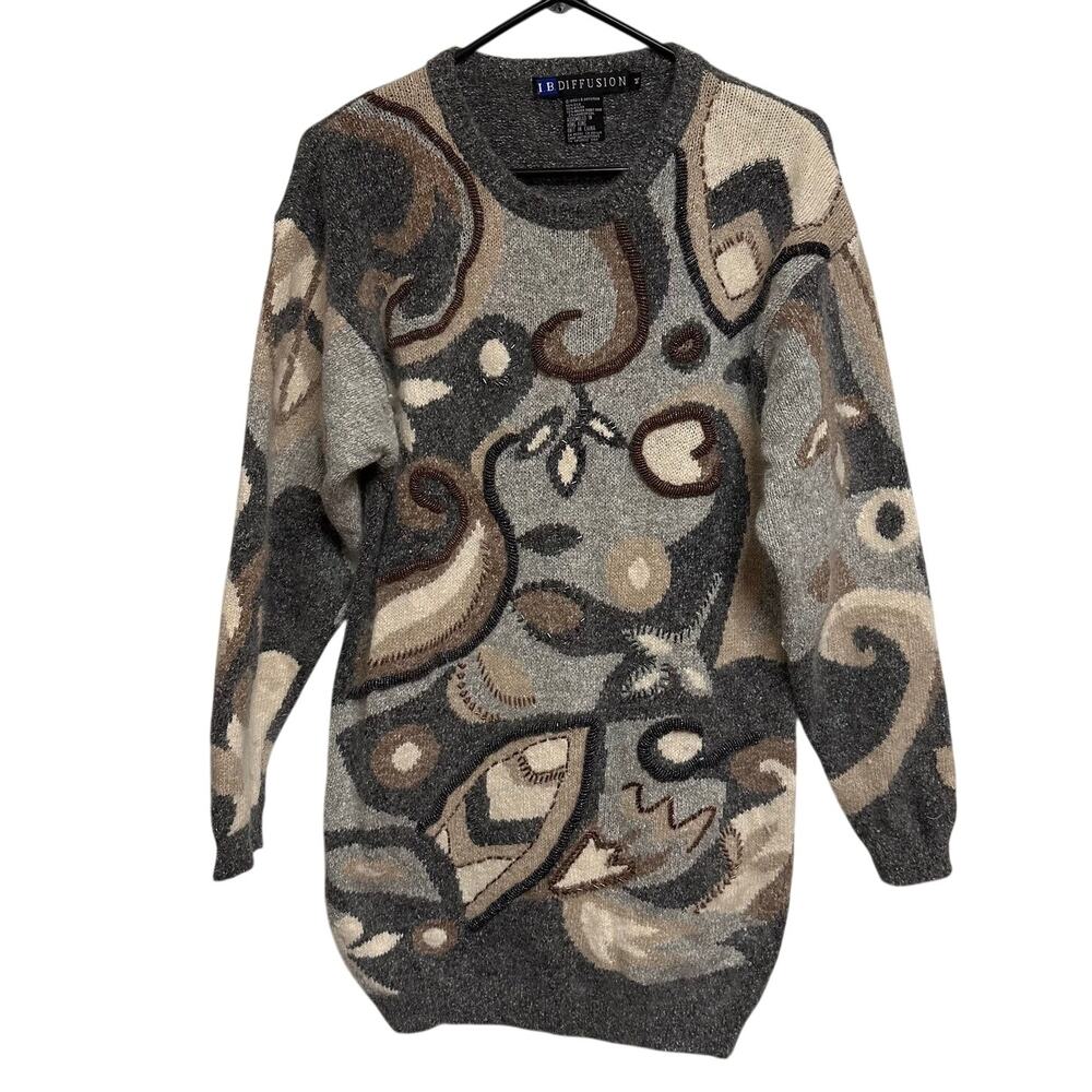 Vintage Beaded Women's Sweater US M Silk Angora Rabbit Hair Lambswool‎ Hong Kong